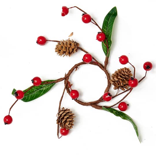2.5" Red Berries, Pinecones & Leaves Christmas Candle Rings, 4ct.